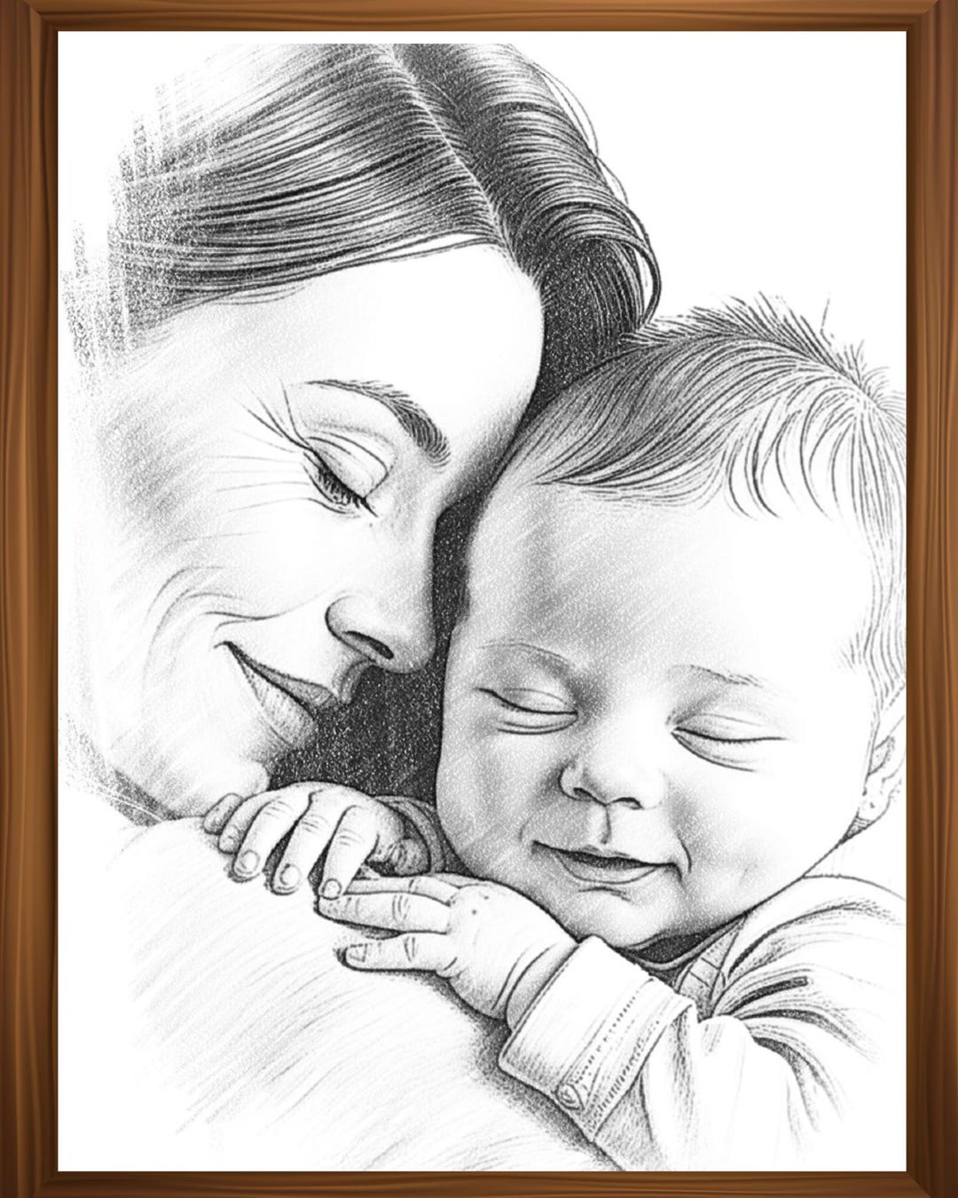 Printable Pencil Drawing – Mom Holding Newborn, A Digital Art for Baby ...