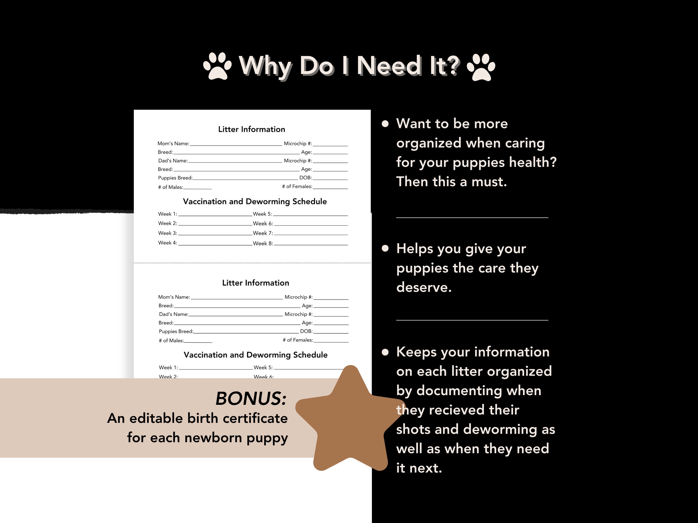 8.5x11 Dog Health Record, Editable Digital Deworming Record Organizer ...