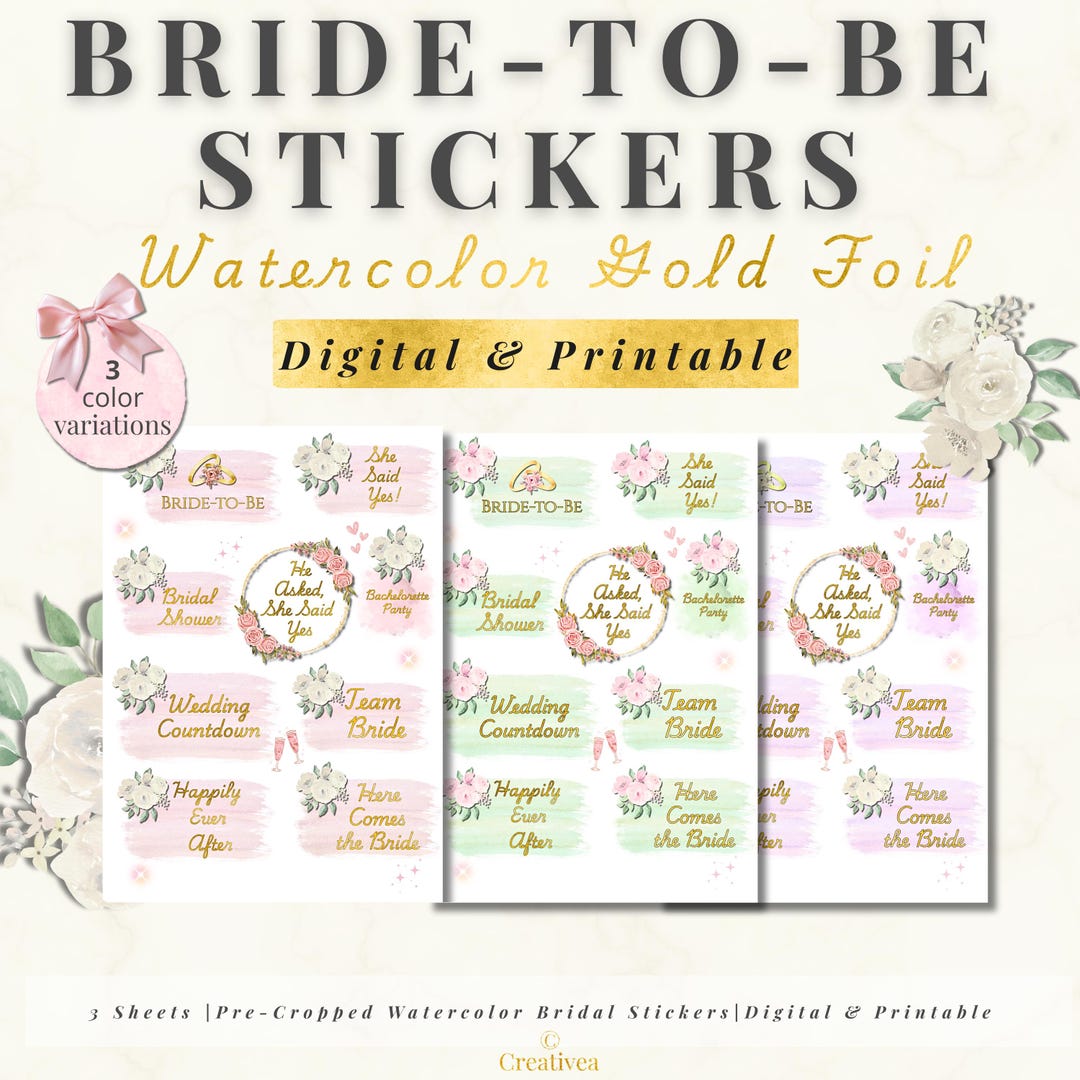 Bride-to-be Stickers | Bridal Shower Stickers | Watercolor Gold Foil ...