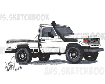 Toyota Land Cruiser Ink Drawing - Classic Truck Art - Etsy