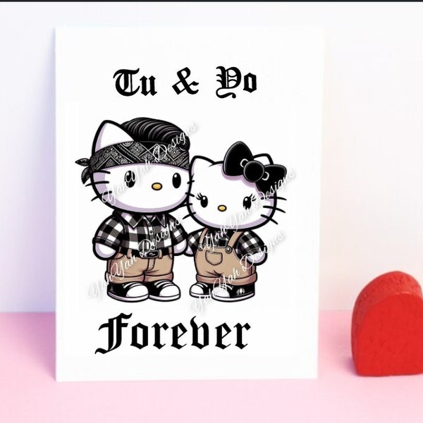 Chicano Cholo HK Kitty Valentines Day Greeting Card Love Anniversary Prison Wife