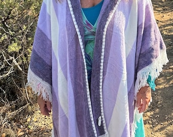 Classic Wool Poncho, Premium Wool Blend, Unisex hooded Poncho, Striped Cape, Boho cape, very warm and cozy, Gift Ready, Gift Ideas 2026