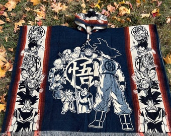 Dragon Ball Z Poncho, alpaca poncho, handcrafted, anime hooded poncho, goku poncho, unisex poncho, very warm and soft cape, gift ideas 2024