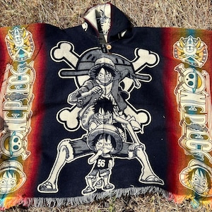 One Piece poncho, Monkey D. Luffy, warm and cozy poncho, hooded poncho, anime poncho, unisex poncho, gift ideas 2025, alpaca poncho