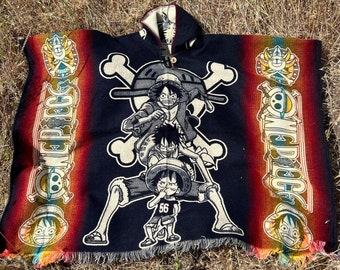 One Piece poncho, Monkey D. Luffy, warm and cozy poncho, hooded poncho, anime poncho, unisex poncho, gift ideas 2025, alpaca poncho