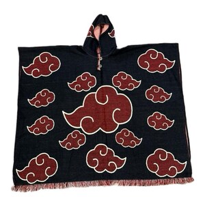 Red Clouds Alpaca Poncho: Anime Style, Warm Unisex Design