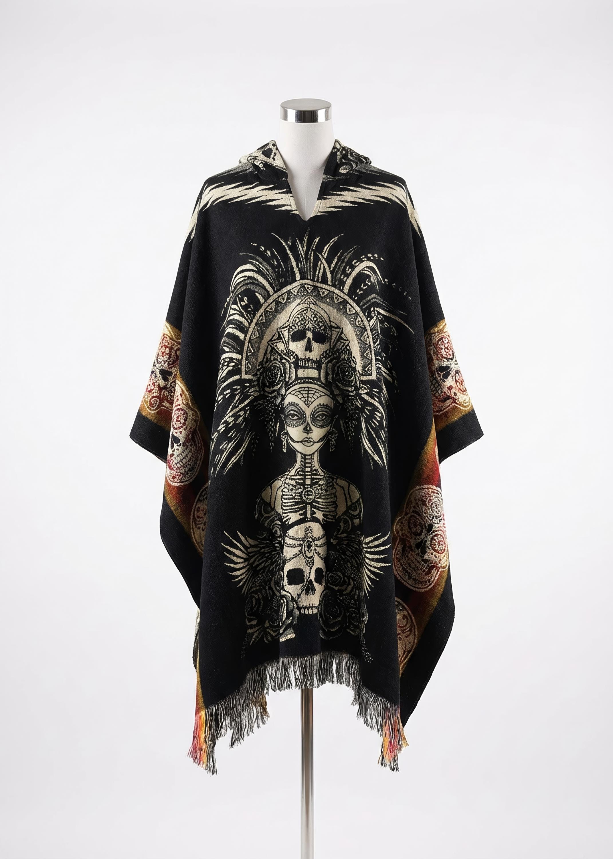 CLASSIC Catrina Poncho, Day of the Dead Hooded Poncho, Luxury