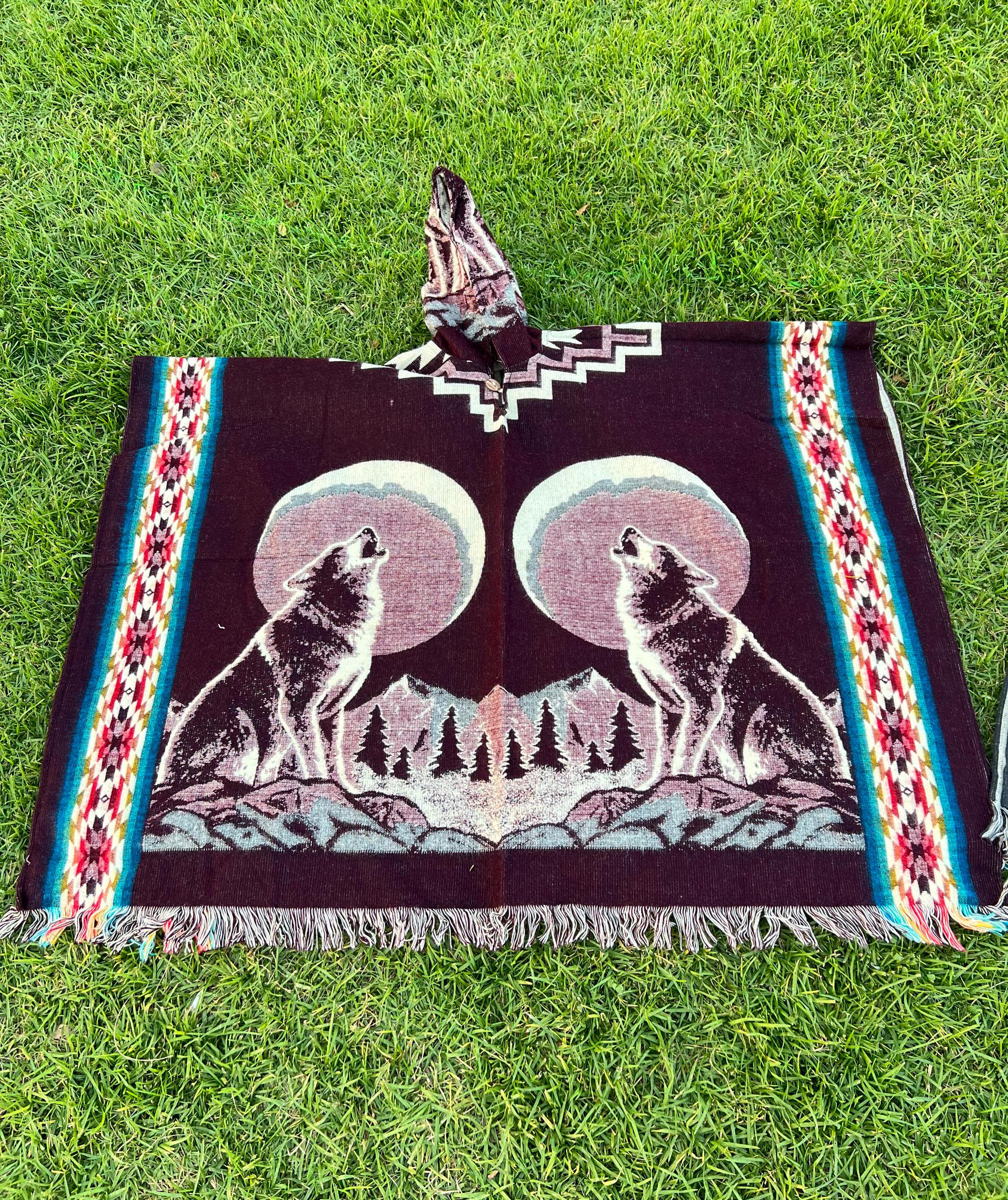 Wolf and Moon Poncho, wolf poncho, purple poncho, warm and soft poncho, moon poncho, big poncho, camping poncho,gift ideas 2025