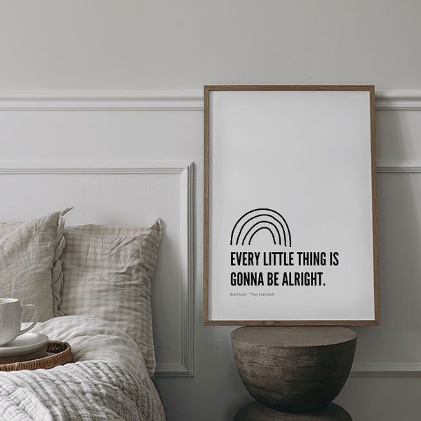 Typography Print "Every little thing is gonna be alright", Modern Wall Decor, Rainbow Poster, Trendy Quote Wall Art, Song Lyrics Bob Marley