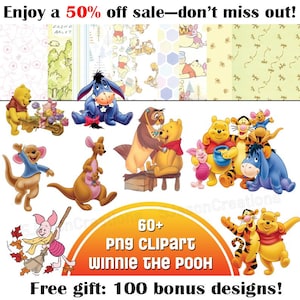 Lot de cliparts png Winnie l'ourson, papier Winnie l'ourson, téléchargement numérique lot de cliparts Winnie l'ourson