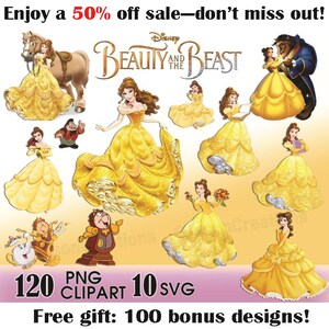 Beauty and Beast PNG, Belle PNG Clipart Bundle, Princess PNG, Instant Digital Download