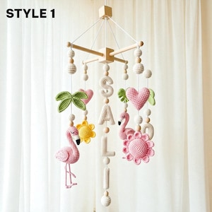 Custom Crochet Flamingo Baby Mobile: Boho Nursery Decor, Personalized Name