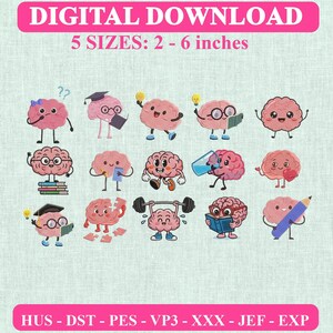 Brain Embroidery Design Set: Study, Reading, Graduation, Fitness, School Patch (Digital Download)