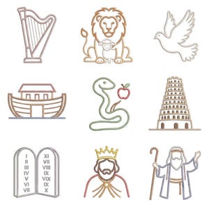 Old Testament Bible Embroidery Icons Bundle, Minimalist Machine Files (DST, PES)