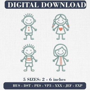 Stick Figure Embroidery Design Bundle, Nursery Decor Icons, Minimalist Outline Files (Digital Download)