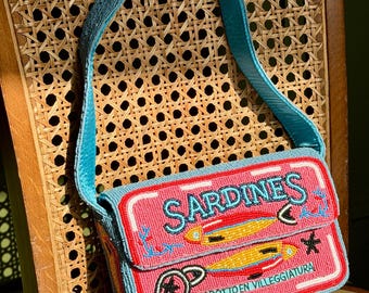 Staud Inspired Beaded Sardine Bag,Handmade Fish Beaded Shoulder Bag,Sardine Fish Design Purse, trendy statement handbag perfect for summer