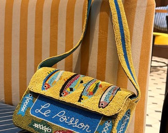 Staud bag dupe,Beaded bag, Wedding bag, Gift for her, shoulder bag, Beaded clutch, Beaded purse, Trendy bag,Fish Fiesta Bag, le poisson bag