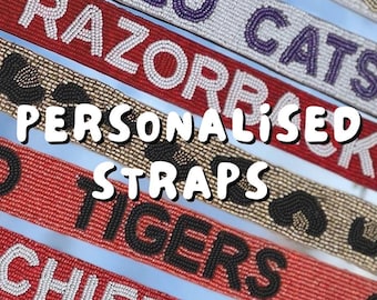 custom beaded straps, Gameday beaded straps, gameday straps, stadium straps, college purse straps, clear bag strap, Stadium bag strap