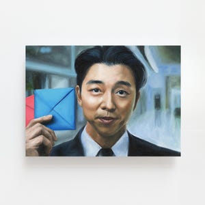 Jeu de calmars vendeur impression 5 x 7 de peinture à l'huile originale impression d'art carte postale recruteur Gong Yoo
