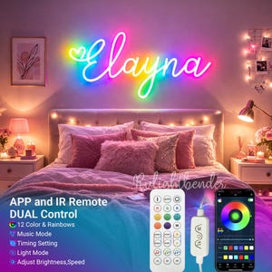 Multicolor Kid Name Neon Sign: RGB Rainbow Light, Girls Room Decor