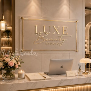 Custom Acrylic Business Sign, Gold Letter Logo Sign, 3D Laser Cut Office Wall Decor, Reception Logo Decor
