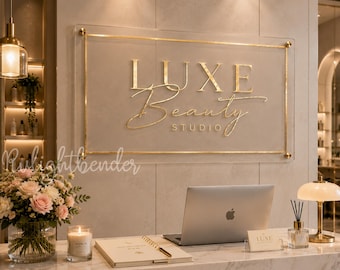 Custom Acrylic Business Sign, Gold Letter Logo Sign, 3D Laser Cut Office Wall Decor, Reception Logo Decor