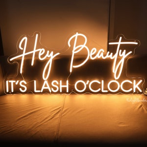 Hey beauty it&#39;s lash o&#39;clock neon sign, Beauty salon sign, Lashes Studio Neon Light, Lashes salon Led Sign, Custom Beauty Room Decor