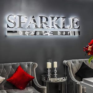 Letrero retroiluminado 3D para negocios, letrero metálico con logotipo, letrero LED 3D, letrero para negocios, letrero retroiluminado, letrero para vestíbulo, letrero de recepción, letras retroiluminadas LED