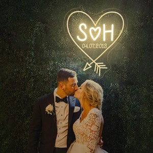 Benutzerdefinierte Initialen Herz Hochzeit Leuchtreklame, benutzerdefinierte LED Zeichen, Paar Initialen LED Herz Zeichen, Hochzeit Neonschild, personalisierte Verlobungsgeschenke