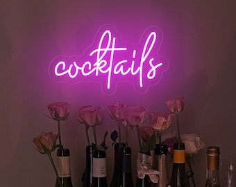 Cocktails Neon Sign: Home Bar Decor, Business Sign