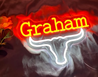 Custom Name Bull Horns Neon Sign: Western Cowboy Room Decor