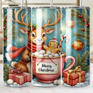 Cute Reindeer, Christmas Digital Download, Gingerbread PNG, 20oz Mug Design, Holiday Sublimation, Commercial Use, 300 DPI Digital File