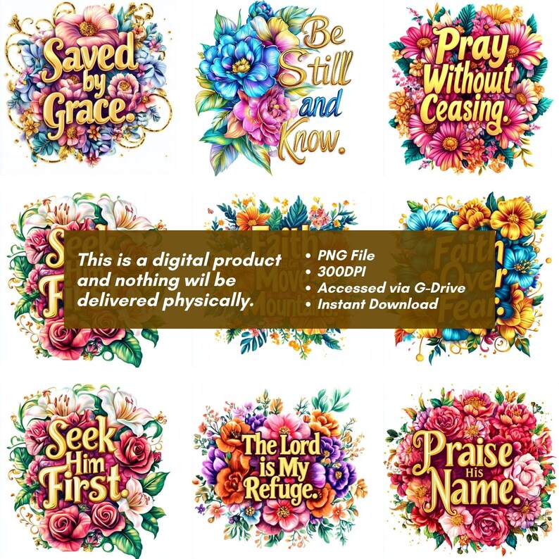 Floral Christian Clipart Bundle: Bible Verse PNG Designs (digital ...