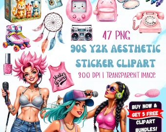 90s Y2K Sticker Clipart | Retro Aesthetic PNG (Digital Download)