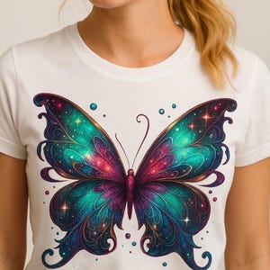 Sublimation papillon irisé coloré Design PNG pour impression de T-shirt, téléchargement numérique des cliparts scintillants lunatiques pour Cricut Crafts