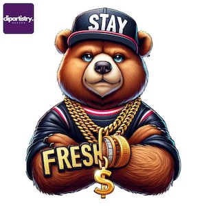 Impression d'Art ours hip hop - Restez frais urbain T Shirt Design PNG, art mural pour chambre d'enfant et chambre d'enfant, téléchargement numérique pour décoration de bureau
