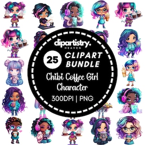 Black Girl Chibi Clipart 25 PNG Digital Download of Fashionable Chibi Dolls African American Chibi Art for Sublimation Stickers and Planners
