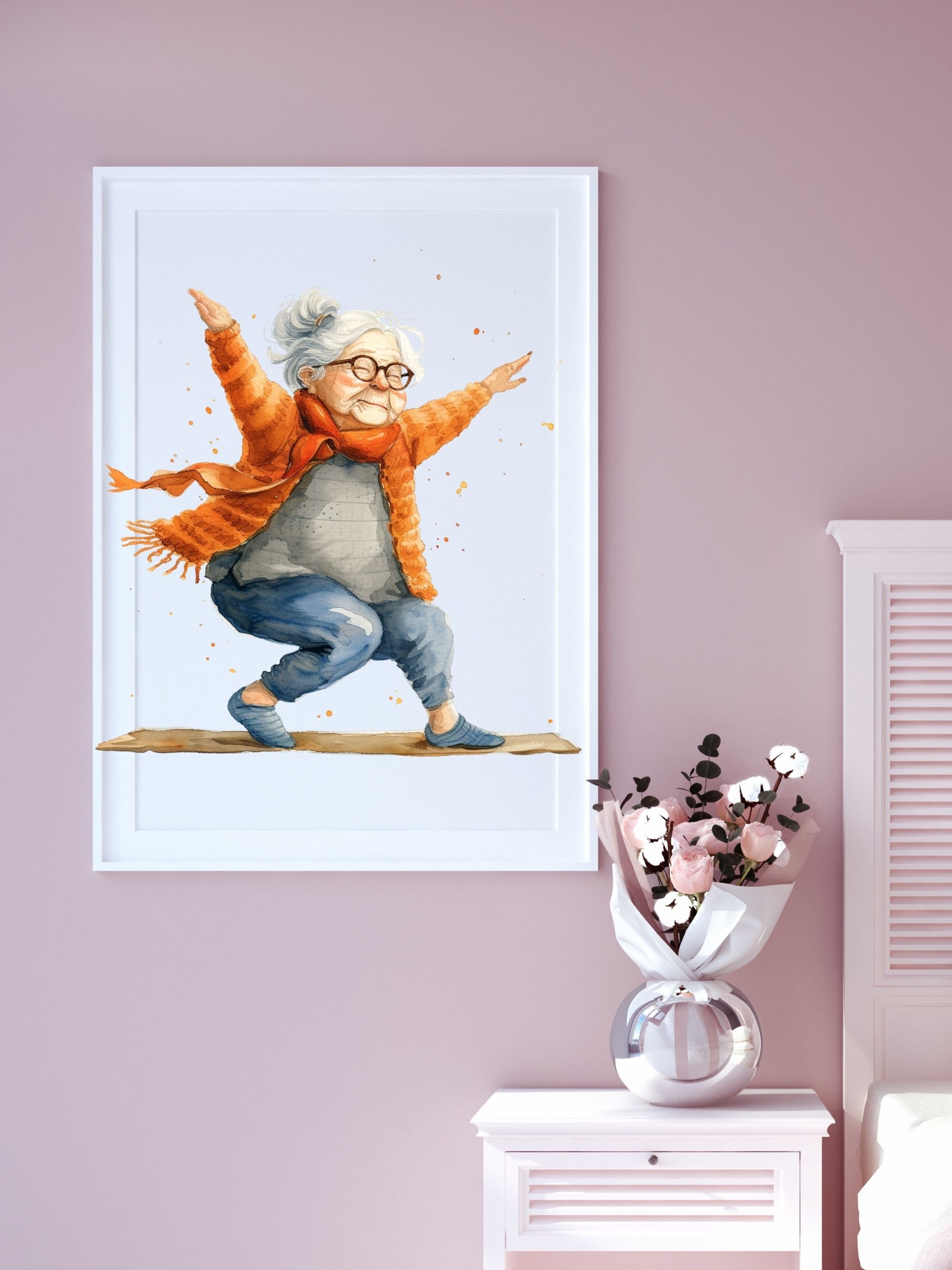 Funny Old Ladies Exercising Clipart Bundle Watercolor PNG Collection