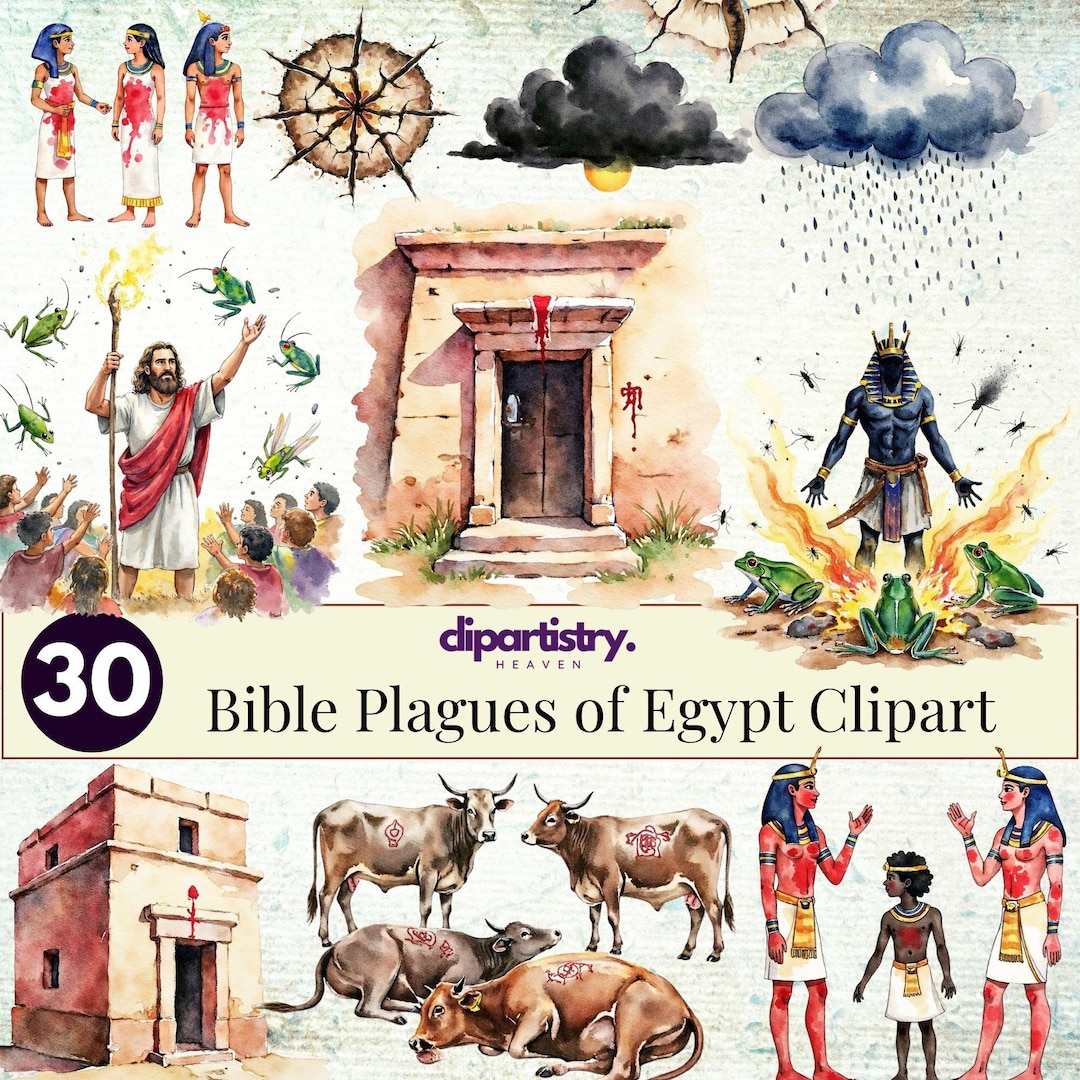 Bible Plagues of Egypt Clipart Set: 30 Watercolor Christian PNG Exodus ...