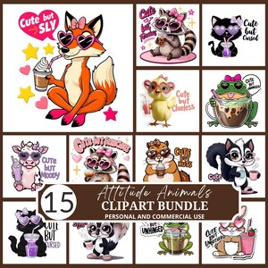 Freches Häschen Clipart-Set mit Haltungs-Zitaten, niedlichen, aber ungestörten Kaninchen-Grafiken, rosa ästhetisches Tier Sublimation PNG Bündel Beschreibung