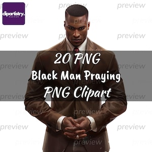 Schwarzer Mann betende Clipart-Bundle - Sonntagskirche religiöse Anbetung Digital Art Set mit kommerzieller Nutzung, sofortiger Download, Christentum PNG