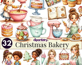 Christmas Bakery Clipart Bundle | Cute Xmas Baking PNG Set | Holiday Cookie Clipart | Festive Kitchen Graphics | Gingerbread Art