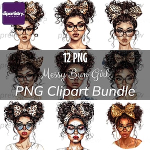 Messy bun girl clipartbundel modieuze damesbrillen en strikken met luipaardprint voor trendy ontwerpen - een vrouw met een strik in het haar