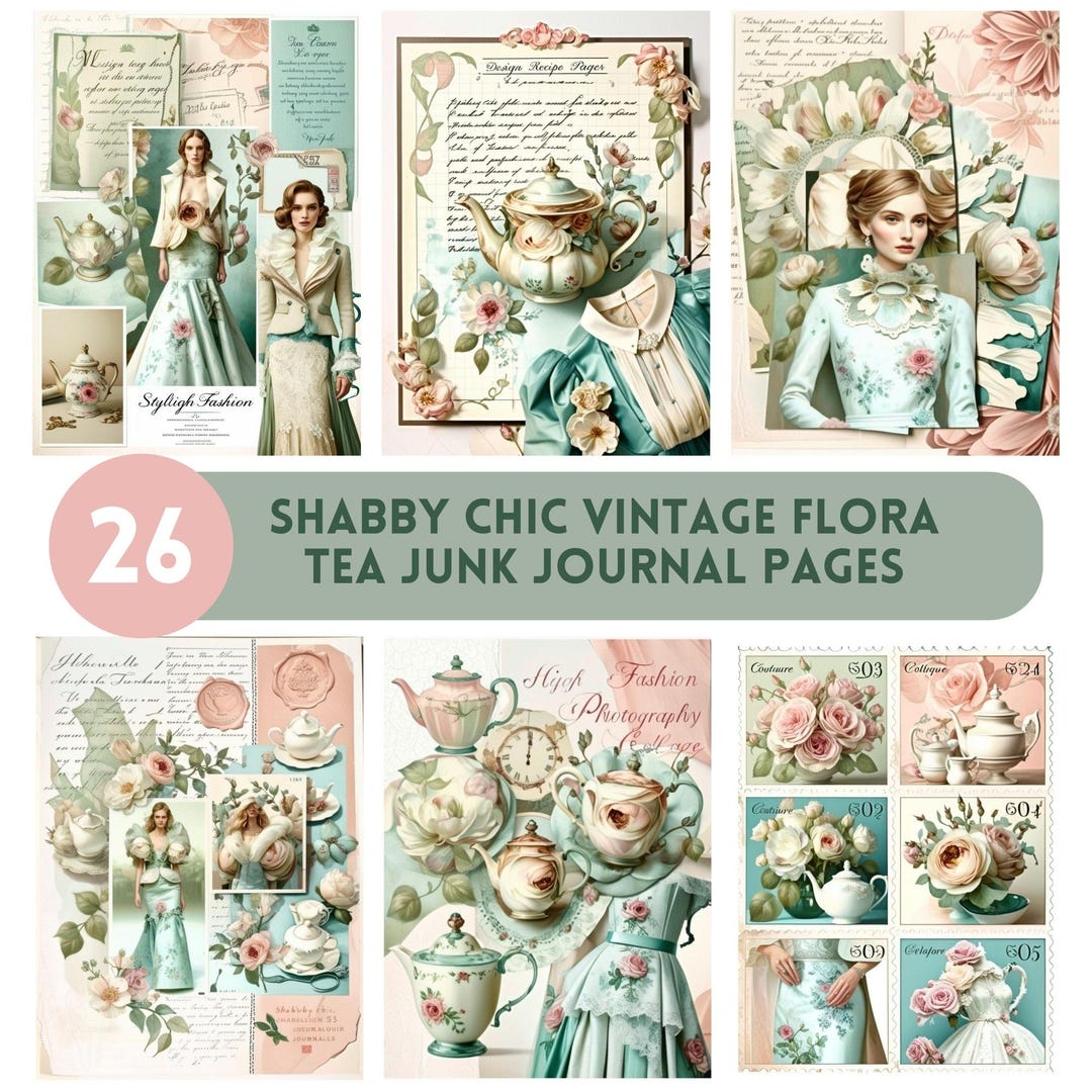 Vintage Floral Teapot Ephemera: Shabby Chic Junk Journal Designs ...