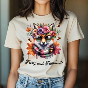 Conception de t-shirt renard avec couronne de fleurs aquarelle, animal de la forêt mignon PNG pour streetwear, téléchargement numérique de mode de la faune