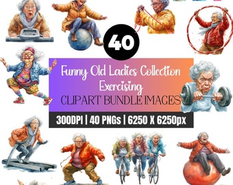 Funny Ladies Clipart Bundle - Watercolor PNG Collection for Scrapbooking, Journaling & Sublimation, 300dpi, Instant Download