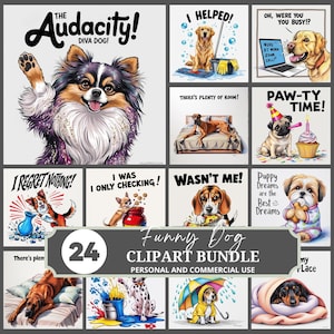 Funny Dog Clipart Bundle - Cute & Quirky Dog Sublimation PNGs for Digital Download - Grumpy Dog and Funny Animal Designs for Crafts