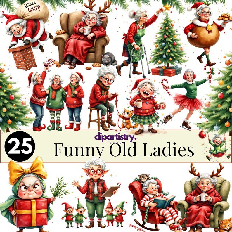 Funny Granny Clipart Bundle: Retro Sassy Grandma PNG Graphics (digital ...