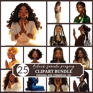 Zwarte vrouw bidden clipart, African American vrouwelijk gebed PNG, religieuze christelijke spirituele illustraties, sublimatie digitale download