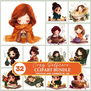 Cozy Self Care Clipart for Digital Planners and Crafts | Fun Illustrations, Relaxation Graphics & Wellness Design Elements Instant Download
